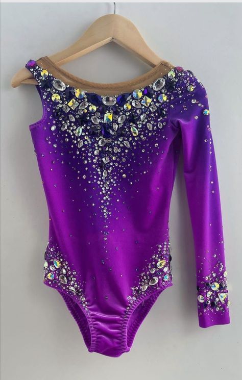 Gymnastic Leotard Pattern, Purple Leotard, Rhythmic Gymnastics Costumes, Leotards Gymnastics Rhythmic, Twirling Costumes, Modern Dance Costume, Gymnastics Suits, Dance Costumes Dresses, Gymnastics Costumes