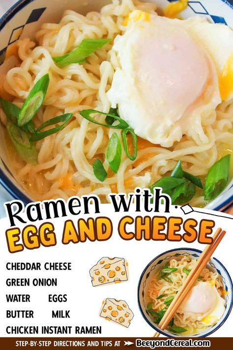 You haven't lived until you've had your ramen like this. Ramen with egg and cheese is rich, creamy, flavorful and so easy to make, that you'll want to enjoy it over and over again. Ramen Bowl With Egg, Add Egg To Ramen Noodles, Ramen Noodle And Egg Recipes, Ramen With Scrambled Egg, Ramen With Cheese And Egg, Top Ramen With Egg, Easy Ramen With Egg, Egg Ramen Noodle Recipes, Ramen With Egg Recipes