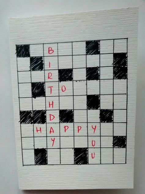 Hand made birthday cards ☺crossword card Boyfriend Gift Homemade, Crossword Birthday Cards, Puzzle Birthday Cards, Homemade Gifts For Friends, Puzzle Drawing, Homemade Gifts For Boyfriend, About Blank, Watercolour Cards, Homemade Ideas