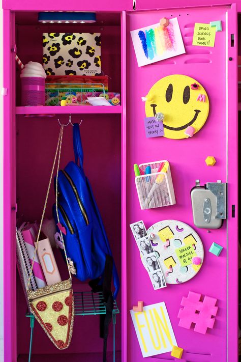 DIY Locker Decor | studiodiy.com Diy Locker Decor, Locker Supplies, Cute Locker Ideas, Locker Decorations Diy, Mini Locker, School Locker Organization, School Locker Decorations, Middle School Lockers, Small Lockers