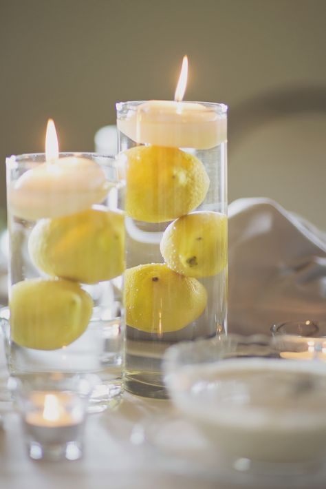 This summer wedding centerpiece idea from @theknot is beautiful! Ciao Baby Shower Theme, Lemon Centerpiece, Beyoncé Lemonade, Lemon Tablescape, Lemon Table Decor, Thanksgiving Decorations Diy Table, Lemon Themed Party, Lemon Centerpieces, Lemon Birthday