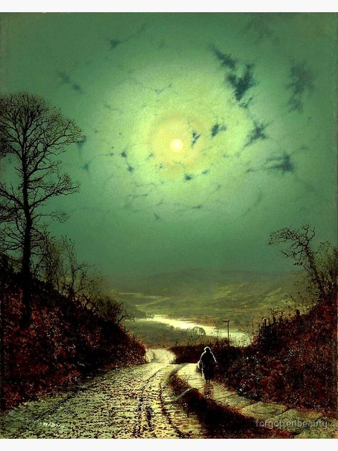 "A Wet Road by Moonlight, Wharfedale - John Atkinson Grimshaw" Art Print by forgottenbeauty | Redbubble John Atkinson Grimshaw, Atkinson Grimshaw, Moon In The Sky, Moonlit Sky, Pictures Of The Week, Harvest Moon, Moon Art, Westminster, Leeds