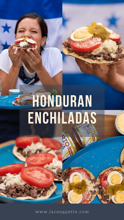 Authentic & Delicious Honduran Enchiladas Recipe - La Cooquette Honduran Enchiladas Recipe, Honduran Enchiladas, Honduran Food, Fried Corn Tortillas, Honduran Recipes, Mexican Enchiladas, Fried Corn, Enchiladas Recipe, Enchilada Recipes