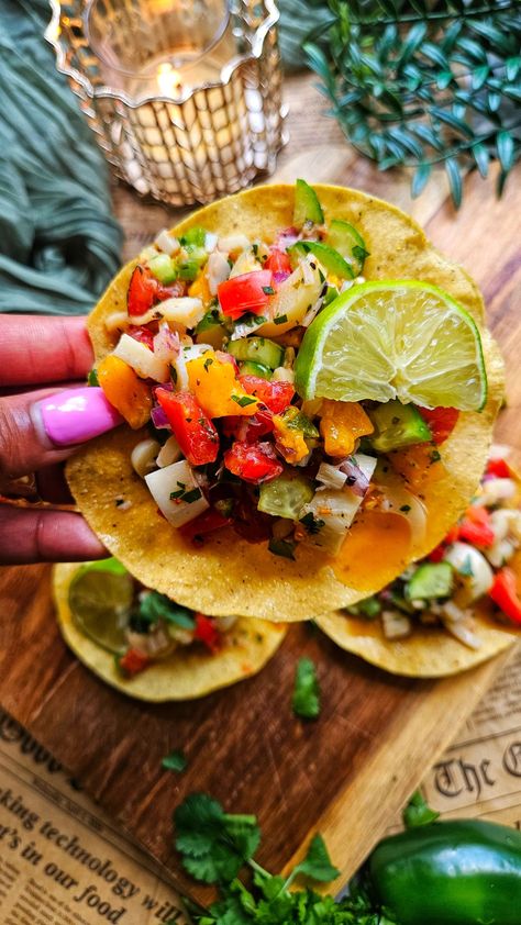 Mango Hearts of Palm "Ceviche" Hearts Of Palm Ceviche Recipe, Vegan Heart Of Palm Recipes, Hearts Of Palm Ceviche, Vegan Palm Heart Recipes, Vegan Hearts Of Palm, Vegan Ceviche Hearts Of Palm, Ceviche Recipe, Latest Recipe, Plant Based