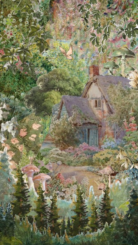 #ethereal #cottage #cottagecore Village Art, Animals Flowers, Village Girl, Fairytale Art, Green Nature, Vintage Garden, Cute Wallpaper Backgrounds, Create Collage, Cottage Core