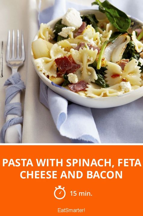 Spinach Pasta Recipe, Pasta With Spinach, Spinach Feta, Bacon Recipe, Feta Pasta, Pasta Pasta, Recipe Simple, Spinach Pasta, Spinach And Feta