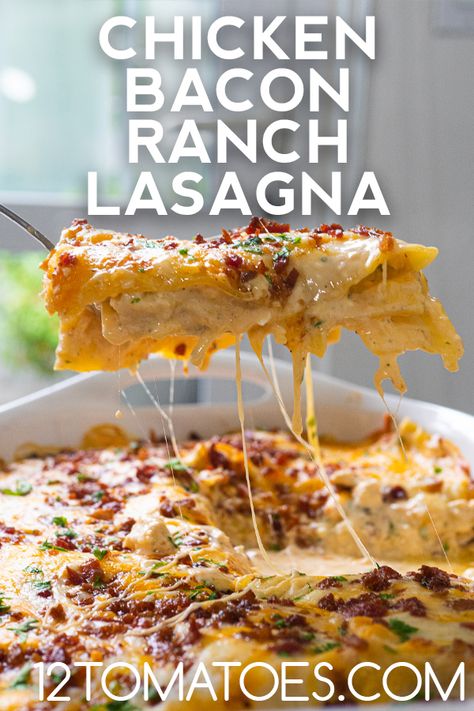 Chicken Ranch Lasagna, Chicken Bacon Ranch Lasagna, Office Potluck Recipes, Food Unhealthy, Bacon Lasagna, Office Potluck, Lasagna Recipes, Meat Lasagna, Lasagne Recipes