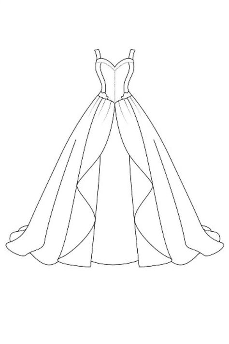 Dress Sketches Easy, Wedding Dresses Drawing, Wedding Dress Drawing, Gown Illustration, Dress Template, Drawn Outfits, Dress Outline, Sea Fan Coral, Wedding Dress Drawings