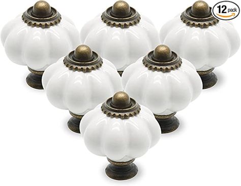 Seimneire 12pcs White Pumpkin Knobs, Vintage Ceramic Cabinet Knobs, Dresser Knobs Drawer Knobs Door Knobs Drawer Pulls Dresser Handles with Mounting Screws - - Amazon.com Drawer Pulls Dresser, Ceramic Cabinet Knobs, Iridescent Tile, Ceramic Cabinet, Vintage Cupboard, Ceramic Door Knobs, White Drawers, Dresser Handles, Nuts And Washers