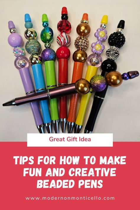 Make Fun and Creative Pens With Beads (Instead of Jewelry) - Modern on Monticello Bubble Gum Bead Pens Diy, How To Make Beaded Ink Pens, How To Make Bead Pens, Making Pens With Beads, How To Make Pens With Beads, Doorable Pens Diy, Bling Pens Diy, Beads For Pens, Diy Pens Decoration