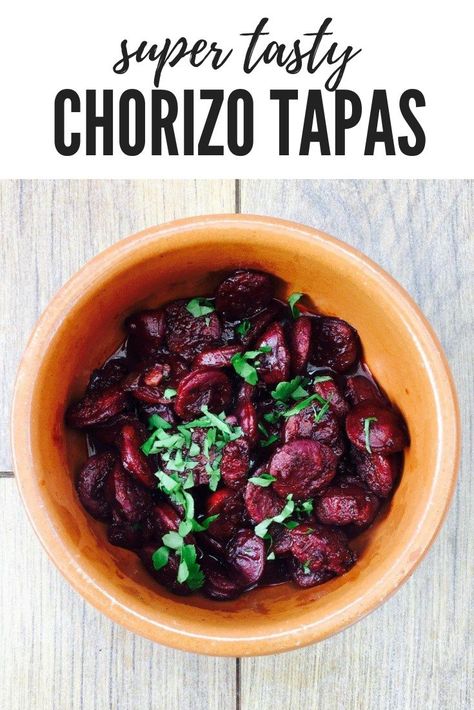 Chorizo in red wine - classic tapas dish - a super easy Spanish chorizo sausage recipe that's delicious as part as a tapas spread | easy tapas recipes | chorizo recipe Recipes Chorizo, Easy Tapas Recipes, Spanish Chorizo Recipes, Easy Tapas, Spanish Sausage, Easy Sausage Recipes, Chorizo Recipe, Spanish Chorizo, Chorizo Recipes