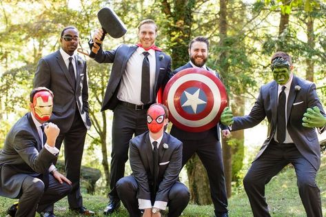 Marvel Wedding Theme, Avengers Wedding, Marvel Wedding, Center City Philadelphia, Superhero Wedding, Nerdy Wedding, Gift For Groom, Party Photoshoot, Funny Wedding Photos