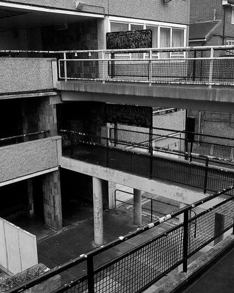 Gayhurst Walkways Aylesbury Estate London. #brutalist #brutalism #london #architecture #design #mobilephotography #art #bkackandwhite #bnw #bnw_society #bw #bw_crew #bw_lover #photooftheday #fineart #fineart_photobw #insta_bw #instablackandwhite #instagood #monoart #monochromatic #noir #monochrome #monotone #photo #photography #interiordesign #design London Council Estate Aesthetic, London Council Estates, Council Estate Photography, Council Estate Aesthetic, Anglo Gothic, Council Estate, Tower Block, Trainspotting, Brutalist Architecture