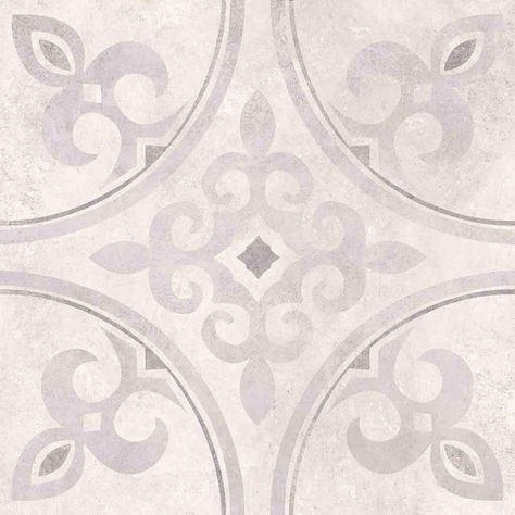 Mr Jones Grey Scroll Floor Tile Rococo Pattern, Master Bath Tile, White Bathroom Tiles, Laundry Room Flooring, Floor Designs, Cool Shades, Patterned Floor Tiles, Bath Tiles, Porcelain Wall Tile