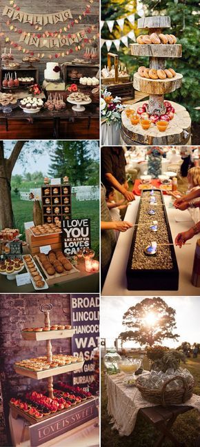 fall and autumn weddding dessert bar table display ideas Wedding Food Bars, Wedding Food Display, Rustic Wedding Foods, Wedding Reception Food, Rustic Fall Wedding, Fall Bridal Shower, Tagaytay, Wedding Winter, Fall Wedding Decorations