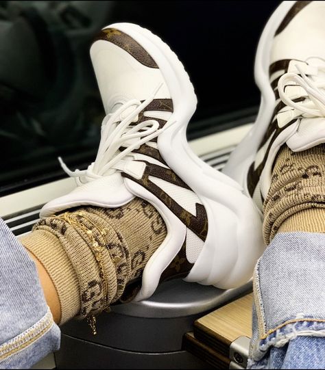 Gucci Socks |Louis Vuitton Sneakers| Forever21 Anklets Gucci Socks Outfit With Sneakers, Lv Sneakers Women Outfit, Gucci Socks Outfit, Casual Luxury Outfits, Socks With Sneakers, Lv Sneakers, Louis Vuitton Sneakers, Luxury Girl, Sneaker Lovers