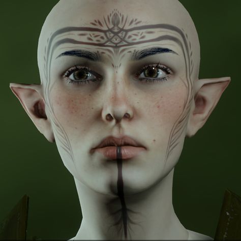 Elven Face Tattoo, Elf Tattoos, Dragon Age Elf, Fantasy Festival, Dragon Age Series, Dragon Age Inquisition, Face Tattoo, Dragon Age, Cool Tattoos