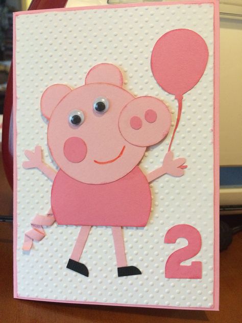 Peppa Pig Card, Peppa Pig Cards Handmade, Pig Cards, Valentine Card Crafts, Unicorn Birthday Cards, Punch Art Cards, Homemade Birthday Cards, Card Embellishments, Homemade Christmas Cards