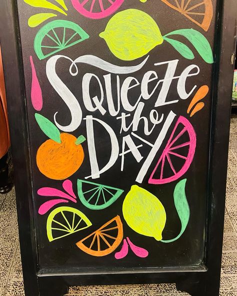 🌞☀️ Squeeze the Day with us! 🍋🍊 A huge shoutout to my best friend @jeanetteslp for this amazing chalkboard sign! 🎨✨ She came by the store and worked her magic, getting us all set for summer vibes. 💛 Come visit us at Country Baby Soapery and check out our summer-ready products. We’ve got everything you need to make this season unforgettable! 🏖️🌴 #SummerReady #SqueezeTheDay #CountryBabySoapery #Storefront #HandmadeLove #SummerVibes Happy Summer Chalkboard Art, Lemonade Chalkboard Sign, Fruits Chalkboard Art, Store Chalkboard Sign Ideas Summer, Summertime Chalkboard Art, Summer Chalkboard, Squeeze The Day, To My Best Friend, Summer Signs