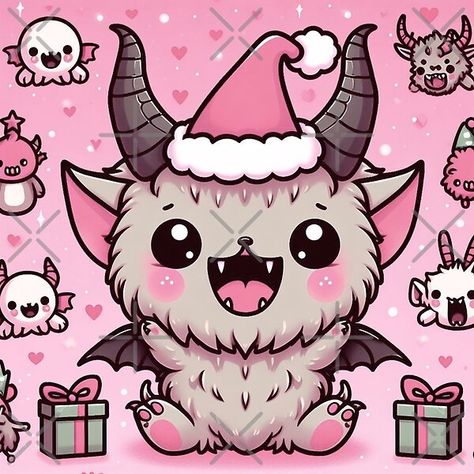 Pastel goth Krampus, kawaii Christmas, pink cute by Spooky Witch Dream | Redbubble Krampus Drawing, Goth Kawaii Art, Creepy Stuffed Animals, Creepy Kawaii, Merry Creepmas, Goth Christmas, Spooky Witch, Creepy Christmas, Procreate Ipad Art