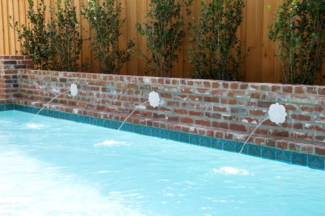 Old Saint Louis Brick Coping - Traditional - Pool - New Orleans - by Russell Pool Company | Houzz Brick Tile Around Pool, Old Chicago Brick Around Pool, Pool Brick, Pools With Brick Coping, New Orleans Style Pool, Pool Tanning, Family Backyard, Pool Remodel, Pool Coping