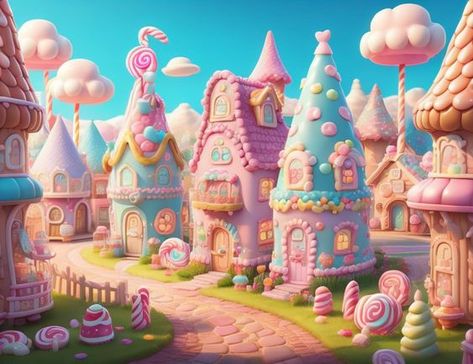 Candy Land Concept Art, Candy Castle, Pastel Home Decor, Romantic Wallpaper, Pastel Candy, Candy House, Isometric Art, Candy Art, Cartoon Character Pictures