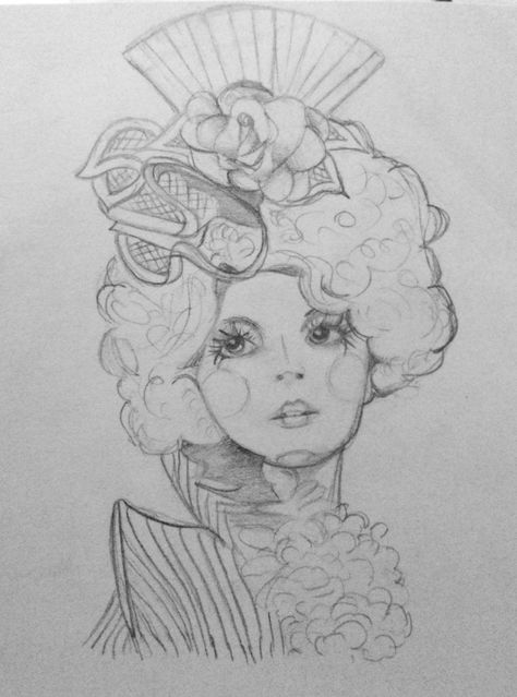 Effie trinket - The hunger games Hunger Games Sketches Easy, Effie Trinket Fanart, Hunger Games Art Drawing, Hunger Games Drawings Easy, Drawing Hunger Games, Hunger Games Doodles, Hunger Games Sketch, Hunger Games Art, Book Tabbing