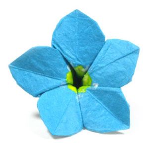 Origami forget-me-not. Check out the other origami flowers on this board too! Paper Flower Instructions, Paper Origami Flowers, Origami Flowers Tutorial, Origami Diagrams, Origami Ball, Crafts Origami, Folding Origami, Forget Me Not Flower, Prom 2020