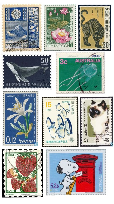 #stamps #selopostal #vintage Mail Stamp Aesthetic, Scrapbook Pictures Ideas, Stamp Book Design, Vintage Mail Stamps, Stamp Collection Aesthetic, Stamps Aesthetic Vintage, Tiny Stickers To Print, Snail Mail Stickers, Patterns For Scrapbooking