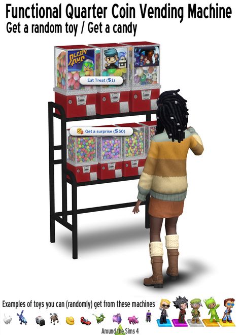 Around the Sims 4 | Custom Content Download | Toy vending machine Sims 4 Vending Machine, Sims 4 Vintage Clutter Cc, Sims 4 Cc Vending Machine, Sims 4 Electronics Cc, Sims 4 Cc Clutter Functional, Toy Vending Machine, Around The Sims 4, Sims 4 Houses Layout, Sims Download