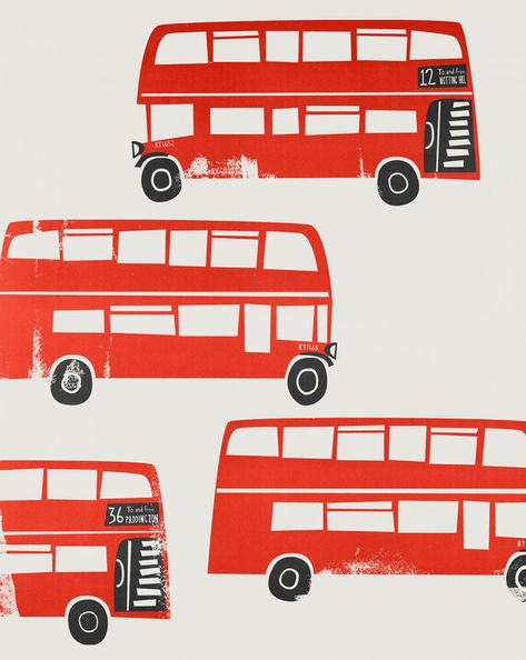 Transport Art, London Red Bus, London Illustration, Bus Art, Decker Bus, London Red, Mid Century Illustration, Red Bus, Double Decker Bus