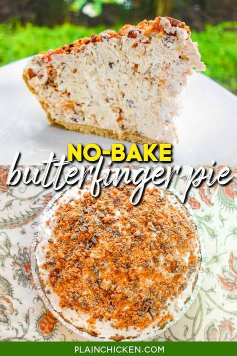 Butter Finger Dessert, Pie No Bake, Butterfinger Pie, Bbq Dessert, Desserts Aesthetic, Dessert Summer, Good Summer, Easy Pie Recipes, Cream Pie Recipes