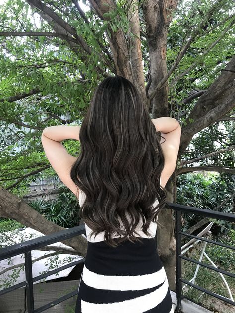 Japanese Hair Color 2023, Partial Highlights For Black Hair Asian, Asian Hair Subtle Highlights, Asian Black Hair With Highlights, Highlights On Jet Black Hair, Partial Highlights For Black Hair, Charcoal Brown Hair, Black Hair Ideas Color, Asian Hair Highlights Straight