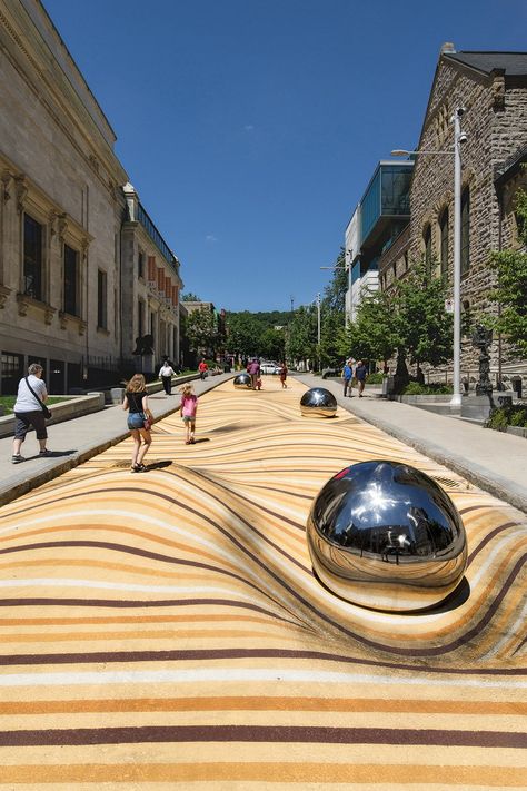 moving dunes by NÓS is a large-scale mural in montreal that seems to warp the street Street Mural, Large Mural, Museum Of Fine Arts, Public Art, Public Space, Optical Illusions, Installation Art, Montreal, Transformers