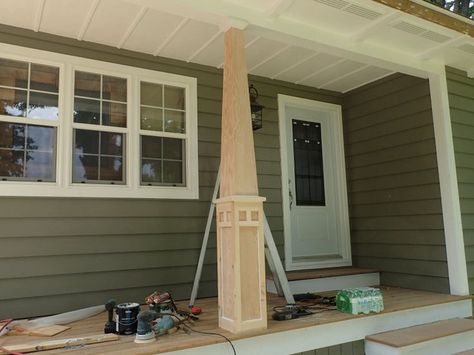 Craftsman style column instructions Craftsman Porch Columns, Craftsman Columns, Craftsman Style Porch, Front Porch Posts, Porch Pillars, Craftsman Porch, Front Porch Columns, Craftsman Decor, Porch Remodel