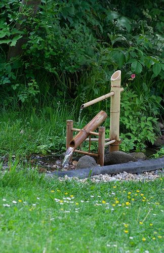 water feature Shishi Odoshi, Zen Water Fountain, Bamboo Water Fountain, Bamboo Fountain, Small Japanese Garden, Seating Ideas, Japanese Water, Japanese Garden Design, Asian Garden