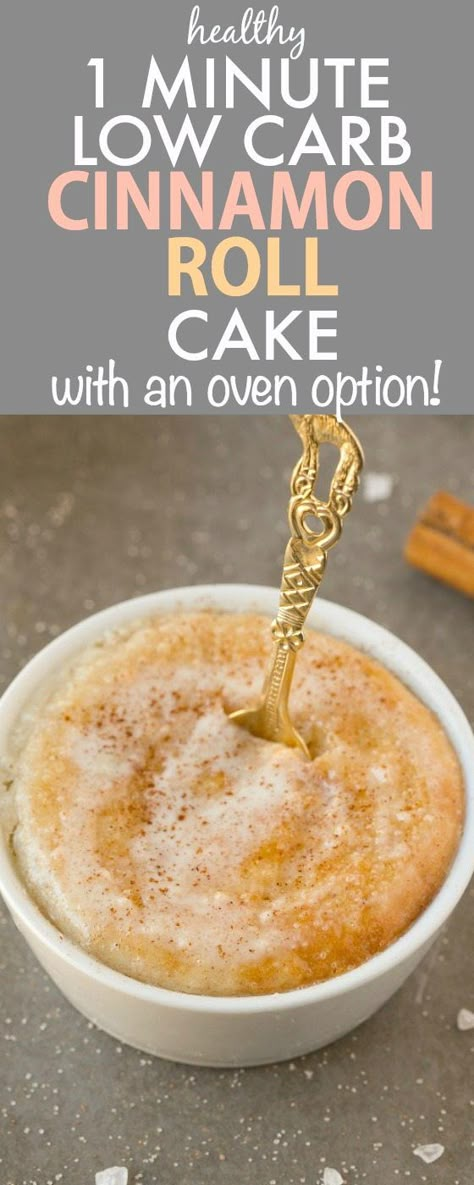 Healthy 1 Minute LOW CARB Cinnamon Roll Mug Cake- Light, fluffy and moist in the… 1 Minute Mug Cakes, Mug Cakes, Single Serve Desserts, Keto Mug Cake, Cinnamon Roll Cake, Low Carb Diets, Low Carb Sweets, Mug Recipes, Low Carb Paleo