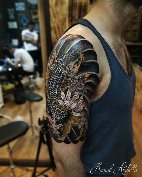 yakuza tattoo shoulder koi fish Tattoo Ikan Koi, Koi Shoulder Tattoo, Japanese Koi Fish Tattoo Design For Men, Koi Fish Cover Up Tattoo, Koi Fish Shoulder Tattoo, Koi Fish Tattoo For Men, Koi Fish Tattoo Back, Fish Tattoo Back, Koi Fish Arm Tattoo