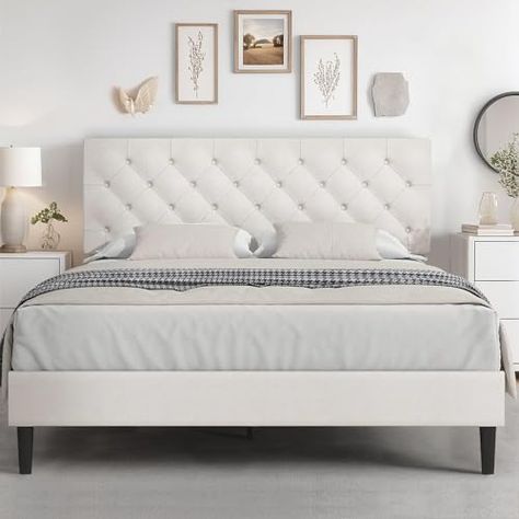 Quilted Bed Frame, White King Bed Frame, Soft Headboard, Tufted Bed Frame, Fabric Upholstered Bed, Grey Bed Frame, White Bed Frame, Bed Frame With Headboard, Full Bed Frame