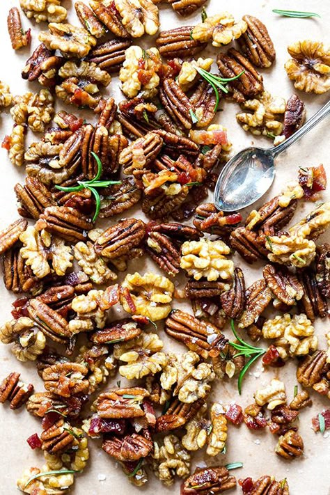 Bacon Rosemary Roasted Nuts | www.floatingkitchen.net Nuts For Charcuterie Board, Bacon And Rosemary Pecans Lulu Powers, Lulu Powers Bacon And Rosemary Pecans, Bacon Rosemary Pecans Lulu Powers, Bacon And Rosemary Pecans, Bacon Rosemary Pecans, Bar Nuts Recipes, Smoked Nuts Recipes, Yankee Recipes