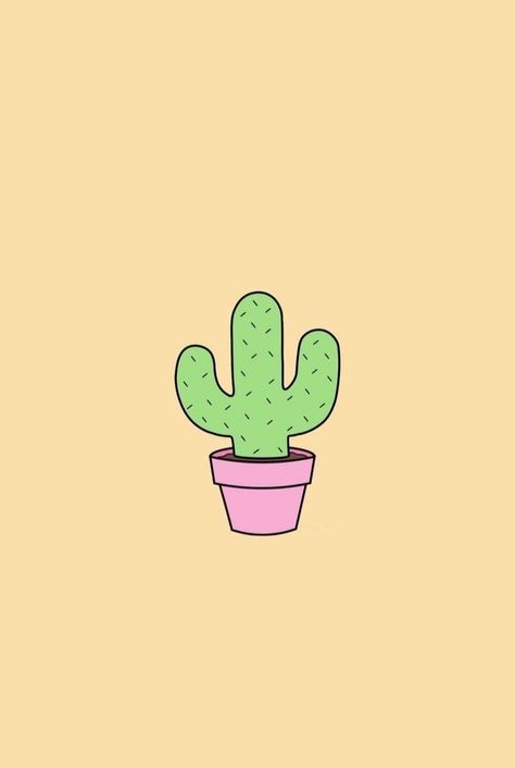 Cactus Easy Drawing, Cute Cactus Drawing Simple, Aesthetic Cactus Wallpaper, Cactus Drawing Simple, Cacti Drawing Simple, Cacti Drawing, Aesthetic Cactus, Cactus Cartoon, Adorable Aesthetic