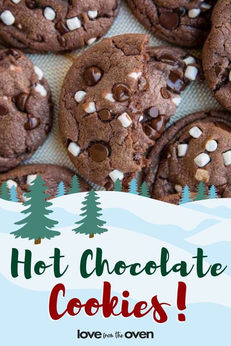 Hot Chocolate Brownies Recipe, Mini Marshmallows Recipes, Recipes Using Marshmallows, Hot Chocolate Marshmallow Cookies, Marshmallow Cookie Recipes, Hot Chocolate Cookie Recipes, Hot Chocolate Brownies, Chocolate Marshmallow Cookies, Chocolate Christmas Cookies