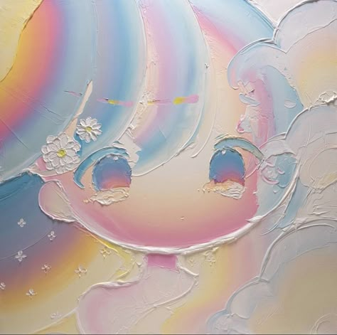 Heavy Acrylic Painting, Kawaii Painting Ideas, Canvas Painting Ideas Flowers, Kawaii Painting, The Heart, On Canvas, Acrylic Gouache, Gel Medium, Pretty Drawings