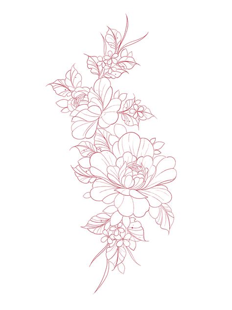 Flower Back Tattoo Stencil, Laos Flower Tattoo, Floral Outline Design, Large Flower Tattoos For Women, Carnation Line Drawing, Flowers Tattoo Stencil, Definition Tattoo, Crane Tattoo Design, Wrap Around Flower Tattoo