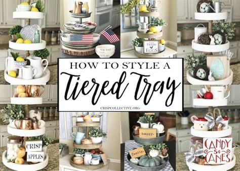 How To Style a Tiered Tray - Crisp Collective Kitchen Tray Decor, 3 Tiered Tray, Three Tier Tray, Tiered Tray Decor Ideas, Tier Tray Ideas, Tiered Tray Stand, 3 Tier Tray, Tray Decor Ideas, Tiered Tray Ideas