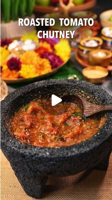 Nidhi Bothra on Instagram: "Roasted Tomato Chutney — this fasting-friendly version of the viral tomato chutney is the perfect pair to any simple meal! 🍅

It takes just 15 minutes to make and brings all the sweet, spicy, and tangy flavors! 🌶️

I’ve used the Cast Iron Always Pan from @ourplace for roasting to get that perfect char! ❤️

Detailed Recipe - https://naturallynidhi.com/roasted-tomato-chutney/

The clickable link for the full recipe is in my profile bio @naturallynidhi 💕

Comment 'Chutney' if you want a direct link to the recipe!🙌

Ingredients

Chutney:
1 tbsp oil
2-3 green chilies , slit
4 medium tomatoes , halved
1 inch ginger , peeled
1 tbsp cilantro with tender stems , finely chopped
5-6 mint leaves
1 tsp salt
1 tsp roasted cumin powder
1 ½ tsp sugar
1 tsp water
2 tsp lemon Viral Tomato Chutney, Mint Chutney Recipe, Always Pan, Mint Chutney, Tomato Chutney, Roasted Tomato, October 2, Green Chilies, Roasted Tomatoes