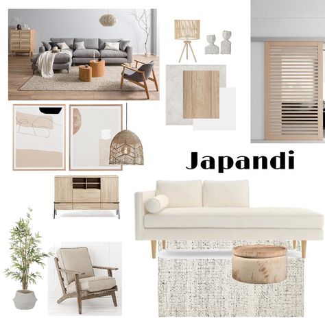 Modern Design Mood Board, Muji Apartment Interior Design, Muji Minimalist Interior Design, Muji Mood Board, Scandinavian Beach House Interior Design, Interior Themes Style, Japanese Interior Moodboard, Mood Board Japandi, Japandi Mood Board Interior Design