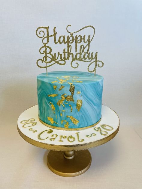 Teal Cake, 80th Birthday Cake, 80 Birthday Cake, Edible Gold Leaf, Gold Birthday Cake, Birthday Cakes For Her, 45th Birthday, 40th Birthday Decorations, 40th Birthday Cakes