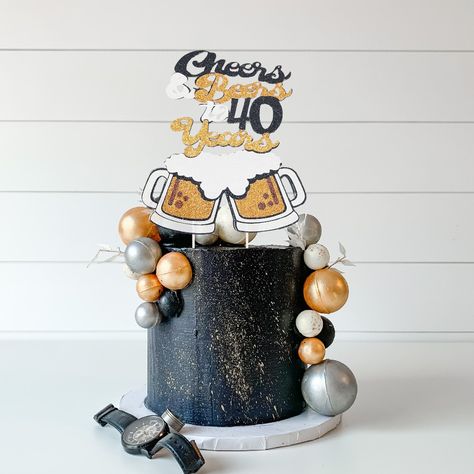 For a 40th birthday or personalize it when celebrating another numbered birthday! This glitter cake topper is sure to impress your beer loving birthday person!! Beer Themed Cake, Cheers And Beers To 40 Years, Birthday Beer Cake, 40th Birthday Cake Topper, 40th Cake, 30 Birthday Cake, Beer Cake, Beer Theme, 30th Birthday Invitations