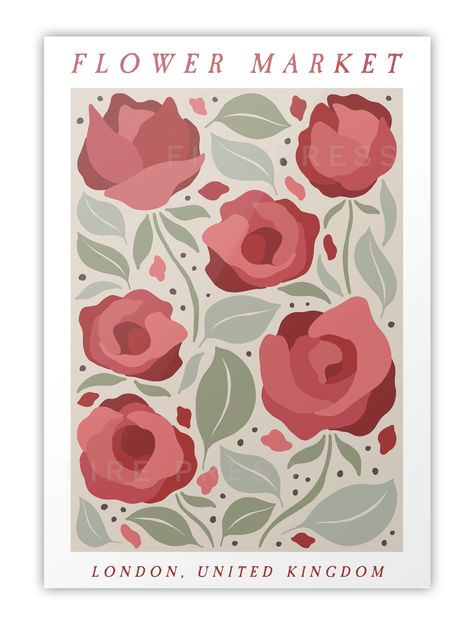 Modern minimalist Rose - London, UK botanical poster influenced by exhibition art. Flowers Poster Design, Minimalist Flower Design, Rose Illustration Design, Minimalist Flower Painting, Rose Flower Illustration, Rose Mural, Roses Illustration, Geometric Patterns Drawing, Rose Poster